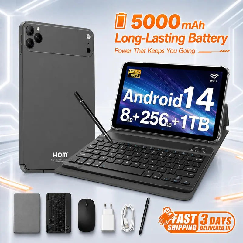Portable Tablet Bundle for Travel & Remote Work, 10.1" Display, Memory Size, Wifi & SIM Supported with Keyboard, Mouse & Stylus