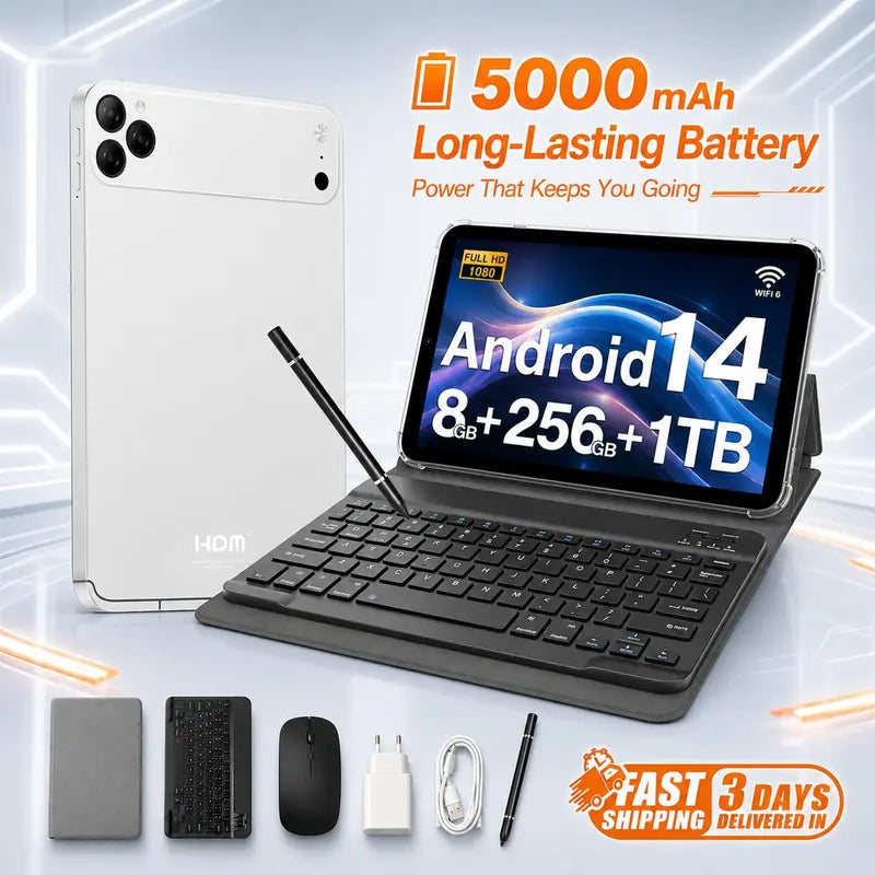 Portable Tablet Bundle for Travel & Remote Work, 10.1" Display, Memory Size, Wifi & SIM Supported with Keyboard, Mouse & Stylus